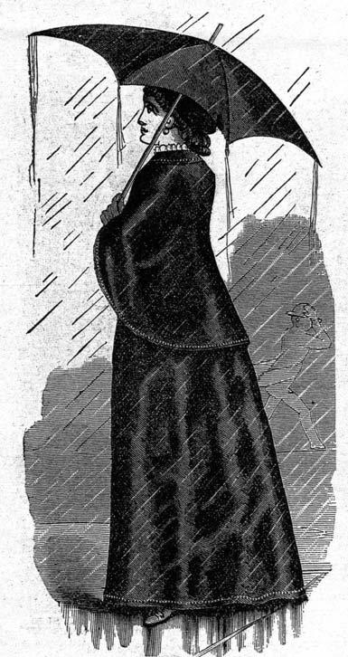 The ladies gossamer continued to appear in Ehrichs Fashion Quarterly in 1885 (see fig. 34). The description of the standard garment had remained the same including the Scotch gingham fabric.