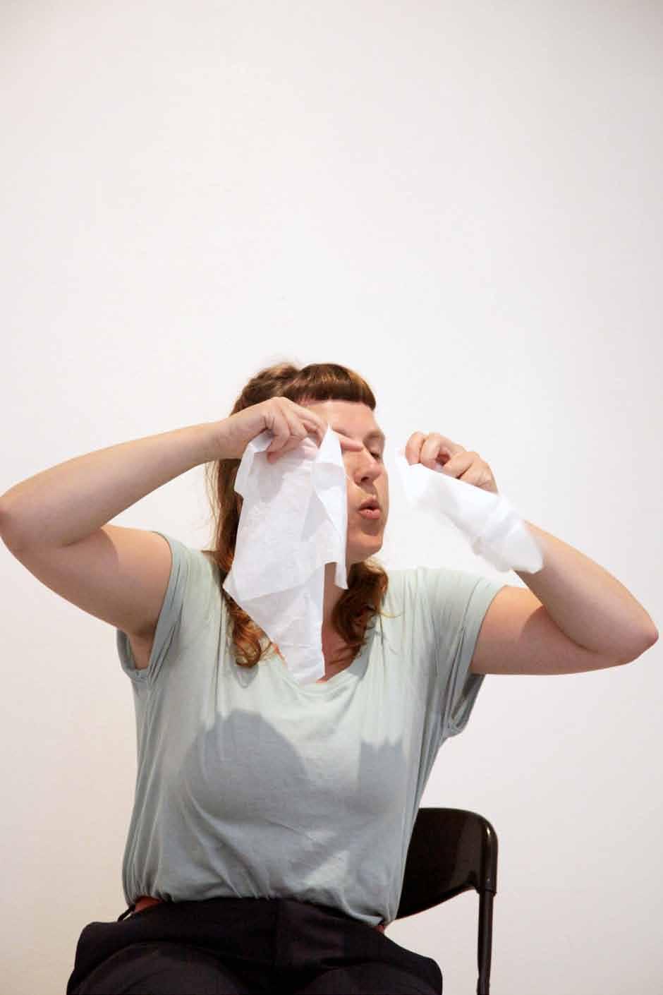15. one spoon performance, 2013 duration: 35 min. One full spoon of water is poured over a tissue.