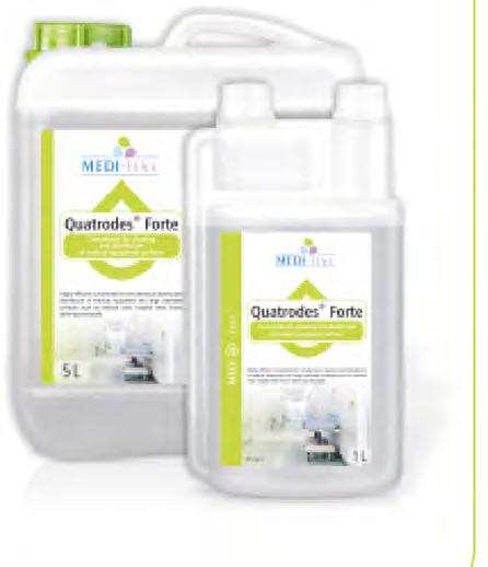 2274 Quatrodes Forte is a product designed for simultaneous cleaning and disinfection of surfaces of medical devices made of glass, porcelain, metal, rubber, wood and aluminium.