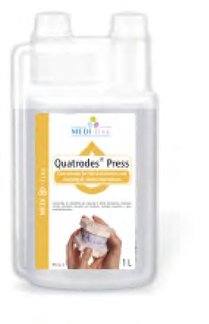 Application references: Quatrodes Press is recommended for disinfection of impression materials like silicone, polyether, alginates, hydrocolloids, polysulphides.