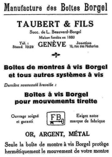 Figure 60. Taubert & Fils patent CH 112153. Figure 62. Taubert & Fils registration. verd Borgel.