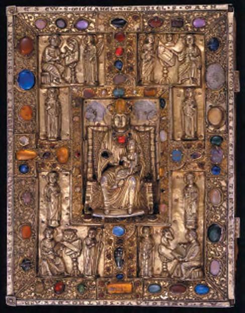 Figure 17. Crowningshield was one of three gemologists asked to identify the gemstones on the covers of the medieval Weingarten (left) and Lindau Gospels.