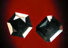 Figure 2. These two faceted diamonds are from the Siberian deposits in Russia, which were also the source of the samples examined for this study. The hexagon-shaped stone measures approximately 8.