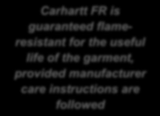 Carhartt recommends flame resistant clothing be worn as base layers under garments Garments should have a reasonable fit with no modifications that will reduce its effectiveness Prevent additional