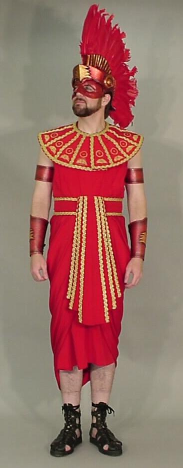 Armed Men Fire - Mark McCrory Red Robe Dress with Attached Belt and Gold Trim Red and Gold Hieroglyphic Collar
