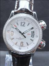 Limited Mother-of-pearl dial with luminous arabic numeral markers and hands. Seconds subdial at 3, 12 hour counter at 6, 30 minute counter at 9.