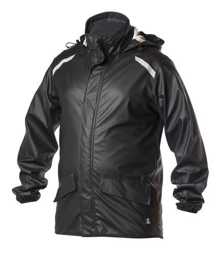 EVOLUTION RAINJACKET PU, EVOBASE Front pockets Solid hood with draw cord, integrated in the collar Ventilation in the back Reflex on the frontshoulder