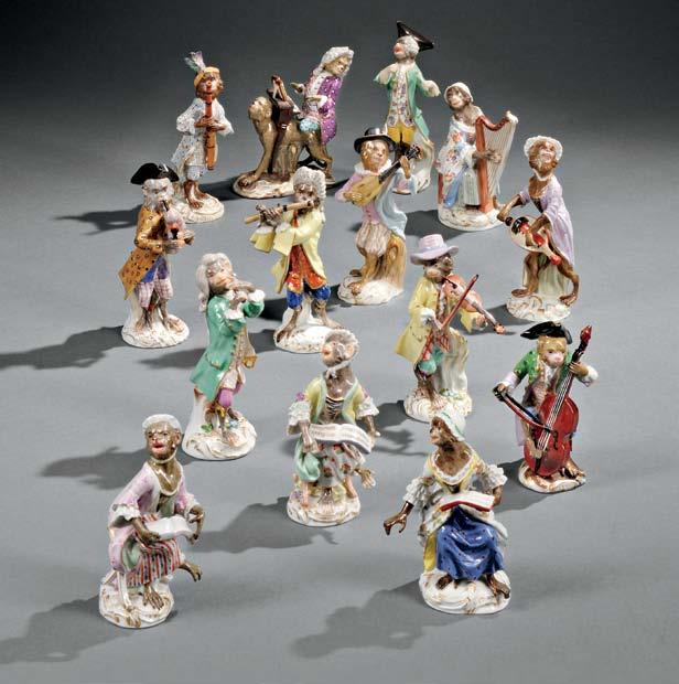605 603 Three Meissen Porcelain Figures of Women, Saxony, late 19th to 20th century, each polychrome enamel-decorated and gilt-accented, with first quality crossed swords mark, a standing figure