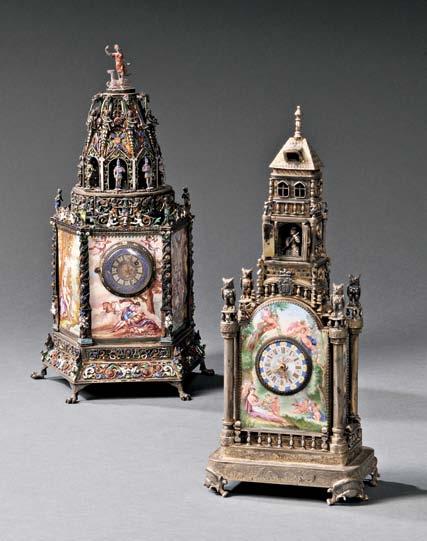 159 160 159 Viennese Silver and Enamel Tower-form Timepiece, Austria, c.