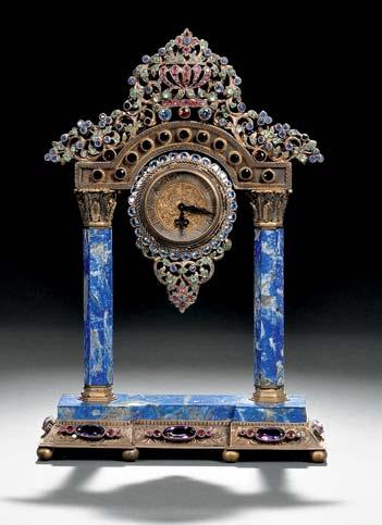 161 163 162 164 165 164 Viennese Silver, Enamel, and Rock Crystal Figural Clock, Austria, late 19th