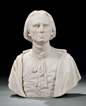 203 203 Thomas Ball (American, 1819-1911) White Marble Bust of a Statesman, the figure wearing a high-neck shirt and cloak, reverse inscribed T : BALL 1875, ht. 24 1/2 in.
