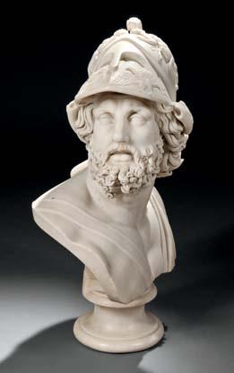 $2,000-4,000 248 White Marble Bust of Menelaus, mid to late 19th century, after the antique, the figure with helmet resting on top of his head and looking over his shoulder, unsigned, resting atop a