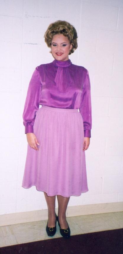 blouse attached to light purple, dyed skirt * Red, calf length, fake skirt, for tour scene Act III