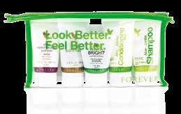 Shampoo, Aloe-Jojoba Conditioning Rinse and Forever Bright Toothgel all in convenient,