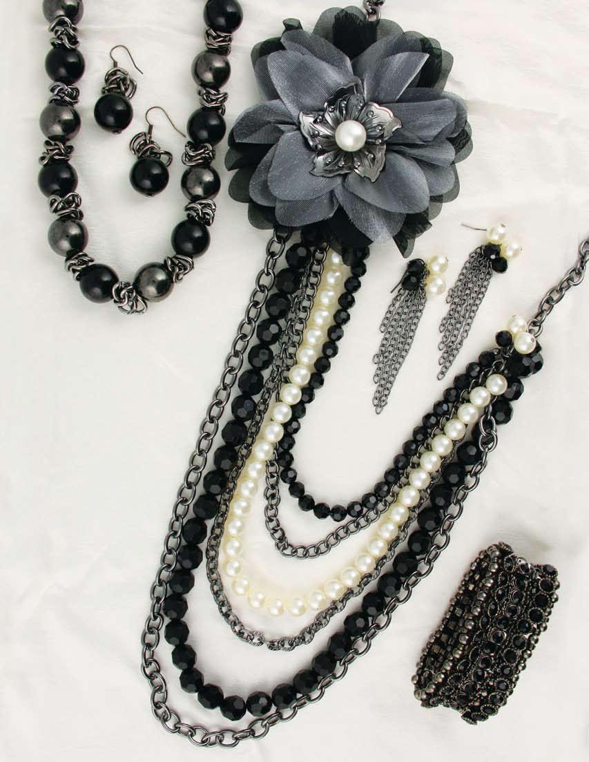 a. b. a. Oversized black 18mm pearls and silver tone bead necklace JN0262-0100 $32 16-19 b. Make a statement with this stunning piece!