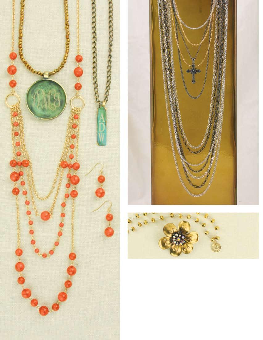 a. b. c. d. e. g. f. a. Beautiful orange beads and delicate gold chain create this necklace and earring set that is perfect to wear alone or layer with a favorite piece. JN0423-0200 $29, length 30-34.