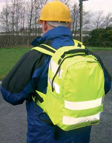 Hi-Vis Rucksack Fabric and reflective tape certified to GO/RT 3279 & EN 471 Quick release