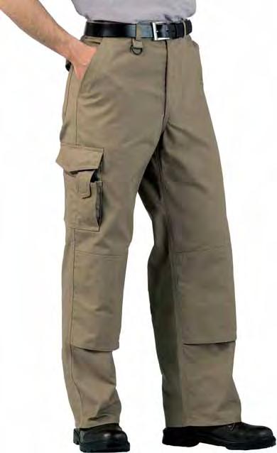 Combat thigh with mobile phone pocket. Double rule pocket. Two side slant pockets and two back hip pockets (one with flap). Key loop.