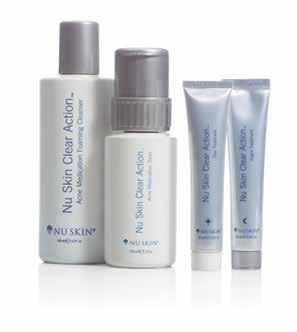 NU SKIN CLEAR ACTION acne medication system This comprehensive, clinically proven system will give you smoother, clearer skin as it fights past, present, and future signs of breakouts.