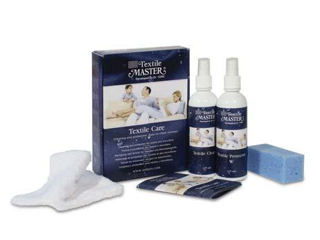 MAINTENANCE KIT FOR MOST FABRICS TEXTILE CARE Cleaning and protection. Easy cleaning concept. This Kit contains 2 products to care for most of textiles (except wool and silk) and microfibres.