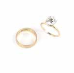 65 Two gold rings 14K gold including a ring set with an old European-cut diamond weighing 1.78 cts and graded J-K color and SI clarity and a chased gold band, sizes 5, 4.
