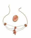 Your bid indicates 152 A collection of coral jewelry A carved coral and 14K gold cameo together with a carved coral and tested 10K gold swag necklace, 15'',