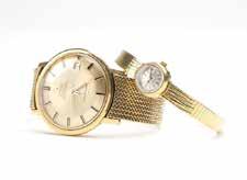 4 gms gross of gold items only, 7 pcs, est: $800/1200 184 A group of two Omega gold wristwatches The first: a gent's 18K yellow gold Omega Constellation Automatic, a round sunburst gold-tone dial