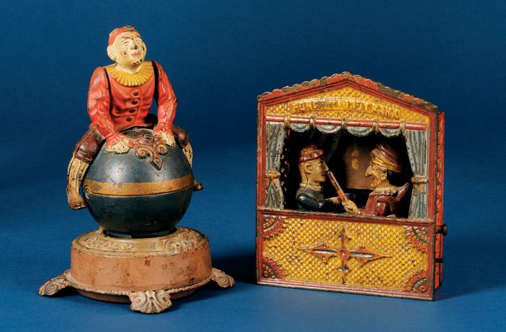1544 1545 1534. Four Figural Cast Iron Still Banks, A.C. Williams mammy with spoon, clown, and baseball player; and Blanthrico George Washington, (various dates and conditions). 1535.