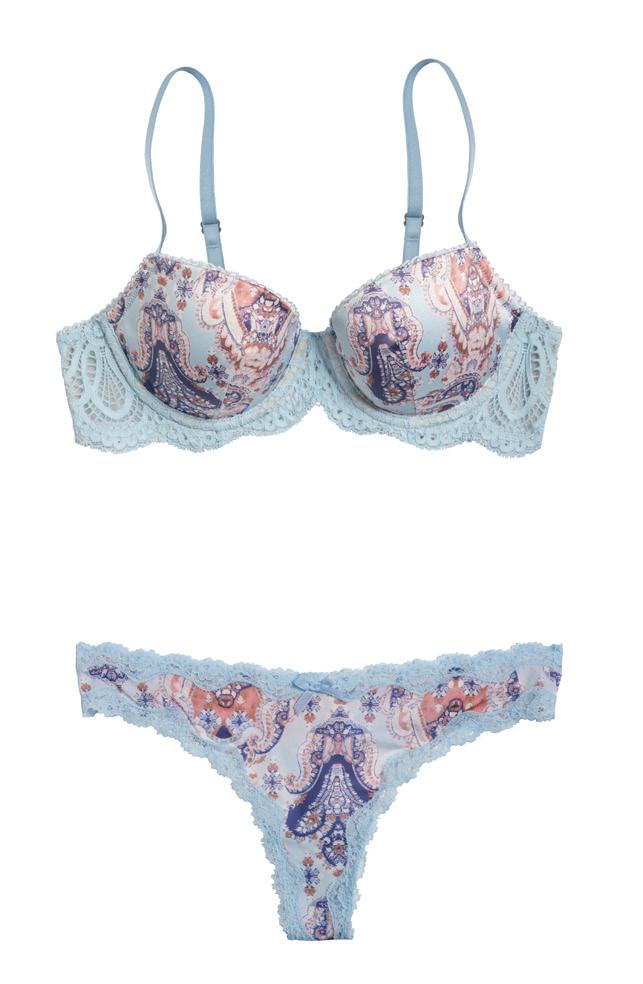 LINGERIE 17/MAY LOOK 32 Dream Angels Demi Bra $52.50 - Windy Blue Paisley Dream Angels Thong Panty $14.