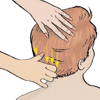 With index finger and thumb, massage the muscles of the neck