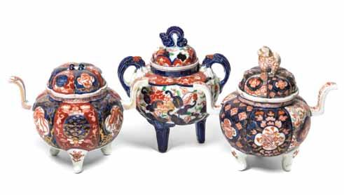 $600-800 349* A Group of Three Imari Jars, each of squat baluster form, one with a flat, circular cover. Height of tallest 6 1/8 inches.