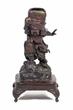 $800-1,200 362* A Japanese Bronze Figure of a Lion Dancer, Meiji Period (1868-1912) the boy depicted in motion, bearing the lion mask over his head, standing on a naturalistic ground,
