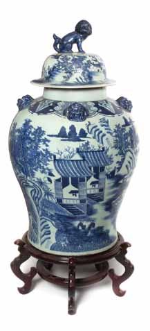$200-400 92* A Chinese Blue and White Ceramic Charger, of circular form, depicting a mountainous landscape with houses and figures seated in a garden setting, with poetic inscription and seal.