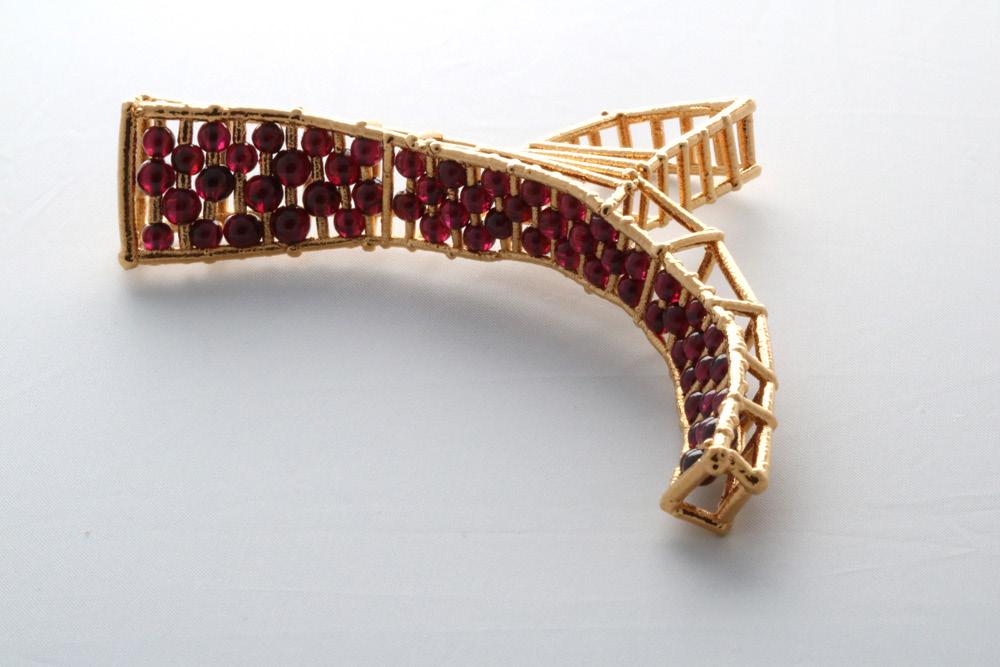Charles Lewton-Brain Calgary, AB Bridge (Ring) Welded stainless steel, electroformed copper, electroformed 24k yellow gold, rubies 10.