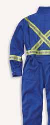 FLAME-RESISTANT Flame-Resistant Traditional Twill Coverall 101017 11 MIDWEIGHT 9-ounce, FR twill: 100% cotton Spread collar Two chest pockets with flaps Two pass-through pockets Utility pocket Brass
