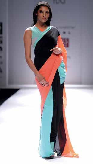Yokes on shoulders were creatively portrayed. Colour Manish Gupta palette was a mix of pastels. The other shades were softer and were in sync with the theme.