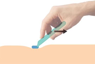 a b c Figure 1 Forces applied during shaving: (a) applied load perpendicular to the skin, (b) drag force parallel to the skin and (c) force to cut through the hairs.