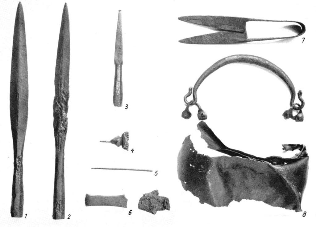 Fig. 23. Halimba (Veszprém County, H), weapon grave, end of first/beginning of second century AD (after BÓNIS 1960, Taf. XVIII) weapons or imitations of Roman examples.