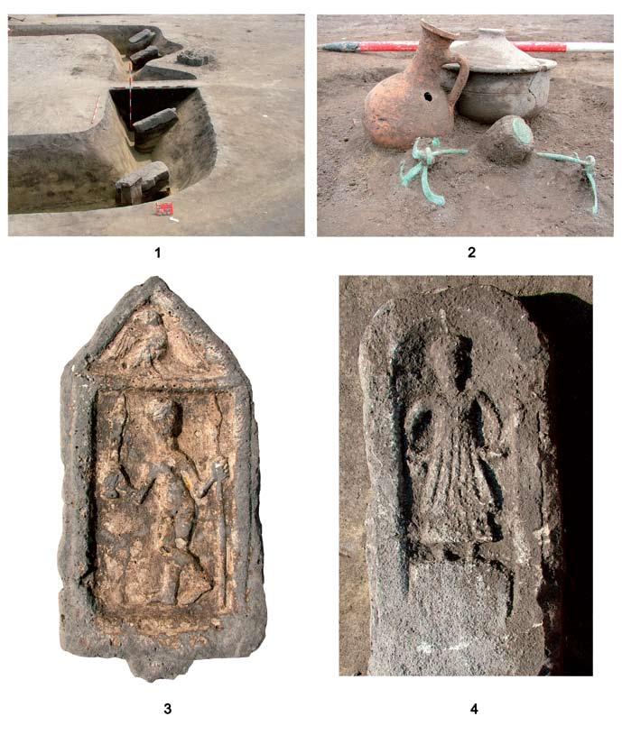 Fig. 7. Budapest, District XXII - Nagytétény, early Roman native cemetery. Cremation grave of an auxiliary cavalryman. - 1. stelae in a ditch, - 2. secondary grave goods in situ, - 3.