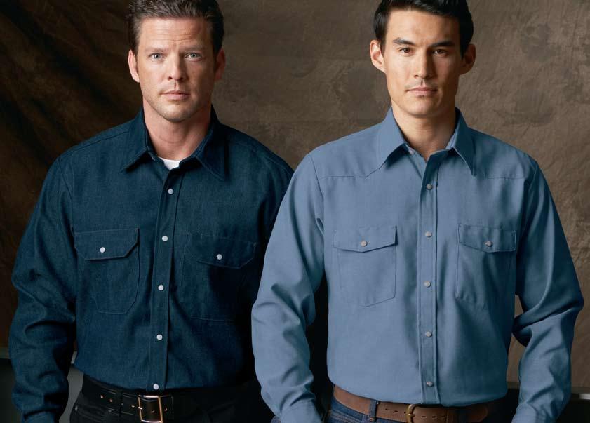 A. Denim Western Shirt, Denim (SD78DN) B. Western Style Uniform Shirt, Light Blue (SC14LB) A.