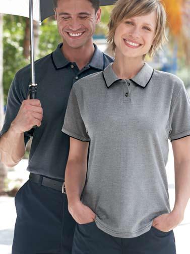 Birdseye collar and cuffs with solid tipping Men s drop tail and side vents Women s style has two-button placket, shaped sideseams and scooped hemline for perfect fit 5 oz.