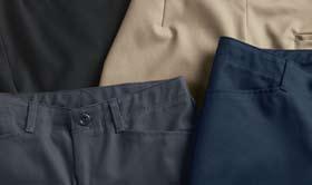 , 75/25 Polyester/Cotton Stretch Twill PZ20 Plain Front Jean-style waistband, sizes: 28-52 PZ60 Plain Front w/side Elastic, sizes: 30-46 Colors: (BK),