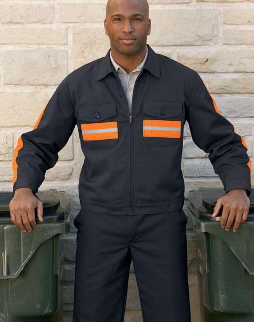 pockets, down sleeves and two horizontal stripes across back Not flame resistant Not ANSI 107-1999 compliant 7.5 oz.