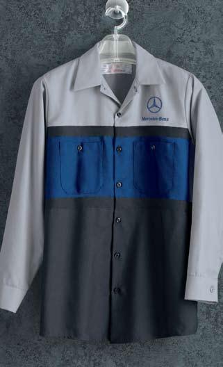 A. Volvo Technician Shirt Two piece lined collar with stays Pre-embroidered logo over pocket and above back yoke 4.25 oz.