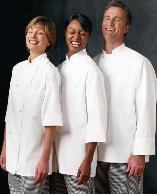A. 8 Pearl-Button Chef Coat Easy wearing in pre-shrunk 7.5 oz.