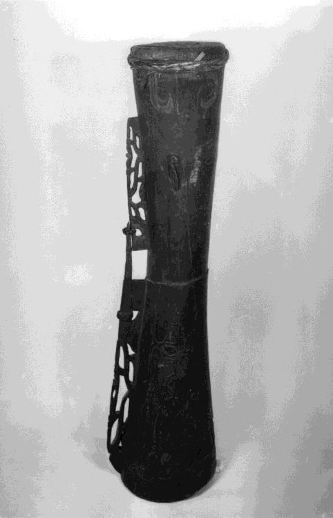 Hand Drum Indonesia, West Papua, Central coastal area Asmat people, cane and reptile skin 61.89.10 Gift of Mrs.