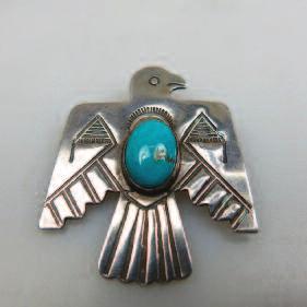 121 SOUTH WEST COIN SILVER EAGLE BROOCH set with turquoise 1 1/2 x 2