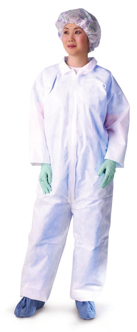For example: NONCV250L = Large NONCV250XL NONCV250L-XXL Elastic Wrist and Straight Ankle 25/cs Classic Spunbond Coveralls Made from heavyweight polypropylene material Breathable fluid-repellent