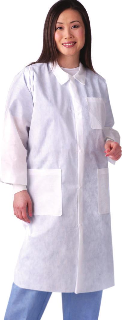 Heavyweight Lab Coats with Traditional Collar and Knit Cuffs Made from heavyweight multi-layer material that offers greater protection to fluids than a standard weight lab coat.