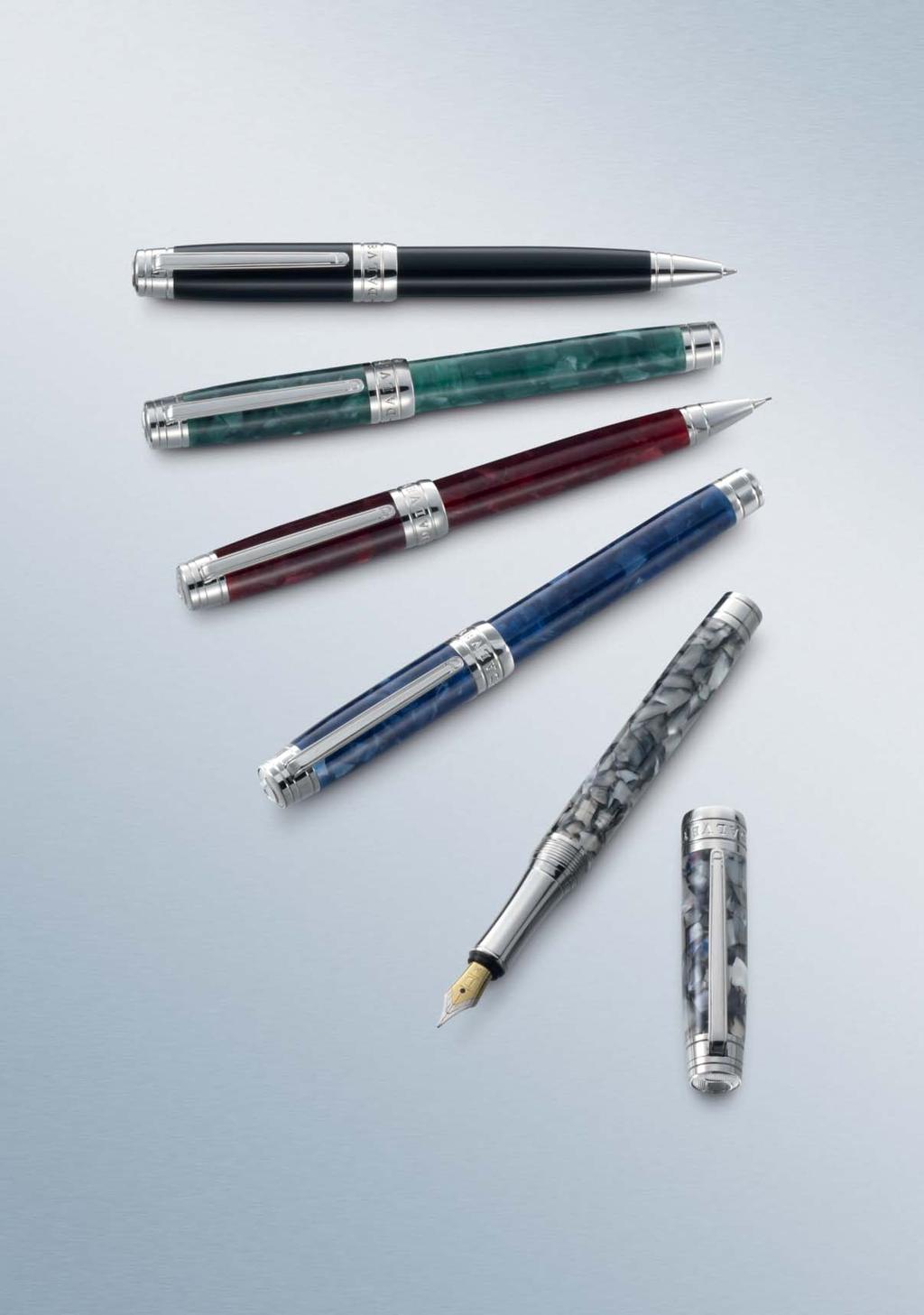 BALLPOINT PEN ROLLERBALL PEN PENCIL FOUNTAIN PEN Unique precious resins, rhodium-platinum and gold-plating, and the finest, most hard-wearing nib constructions in iridium, tungsten-carbide and